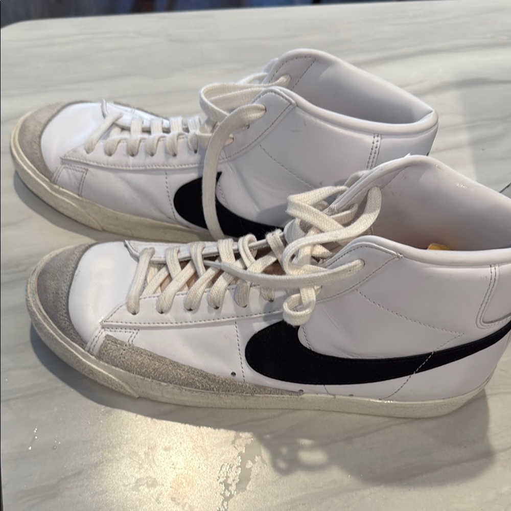 White and Black High-Top Sneakers